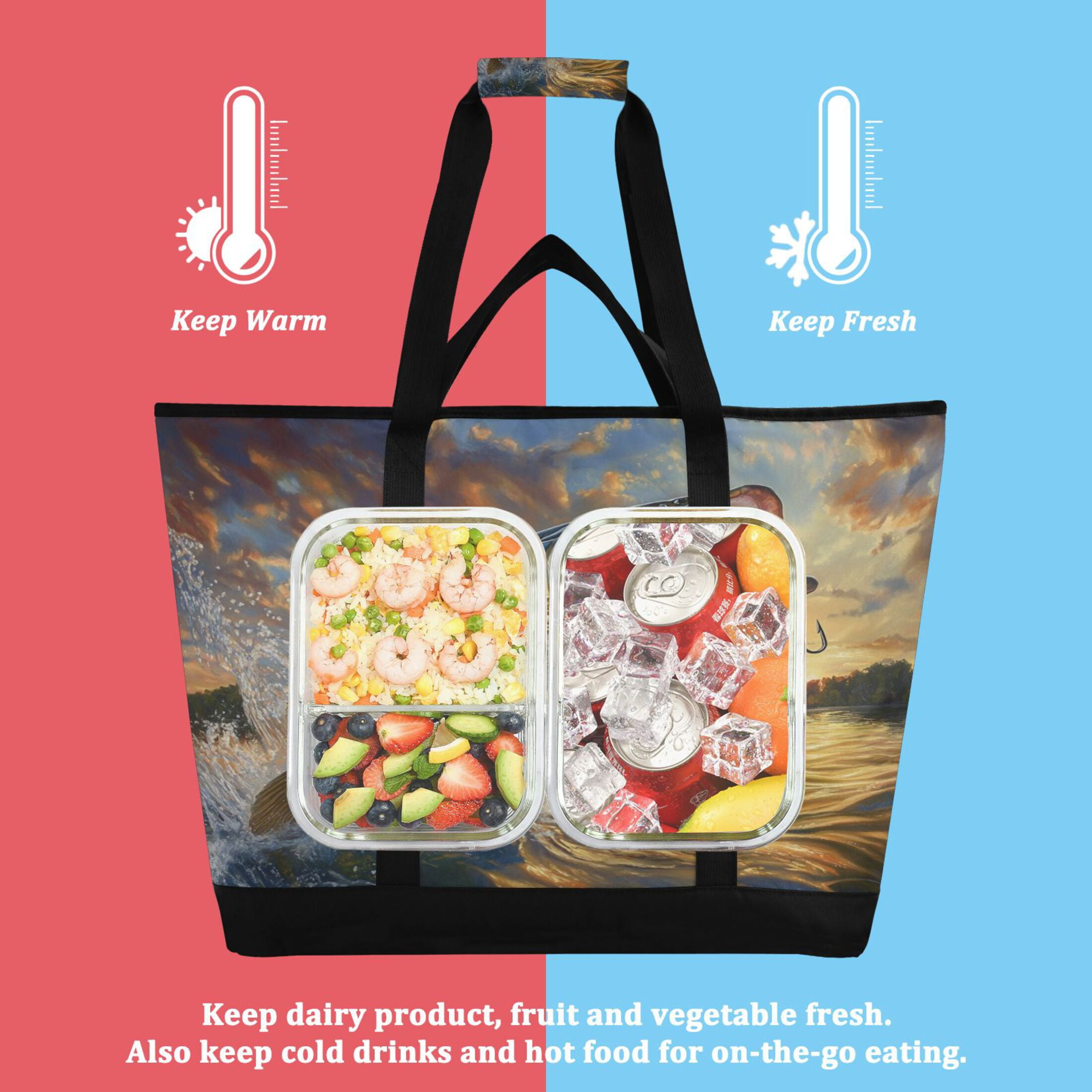 Large Hand-held Ice Pack Picnic Bag Insulation and Refrigeration Suitable for Shopping Picnics and Camping Golden Fish