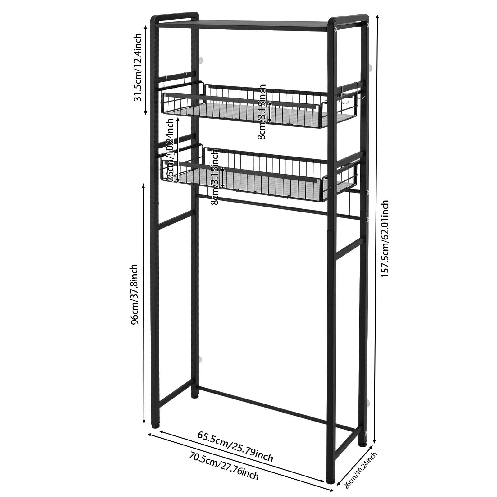 3-Tier Washing Machine Shelf, Over Washer and Dryer Shelves, Multi-Functional 3 Tier Storage Rack, Laundry Room Storage Shelf, Space Saving Organizer (Black)
