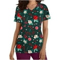 thumbnail image 2 of Xfvqtps Christmas Scrub Tops for Women Soft V-Neck Scrubs Comfortable Nursing Uniforms Christmas Printed Short Sleeve Top Protective Clothing Working Uniforms with Pockets Red, 2 of 5