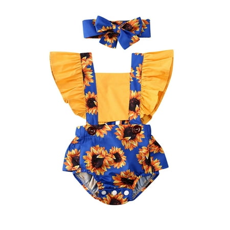 

Dewadbow Newborn Baby Girl Sunflower Clothes Set Short Sleeve Romper Jumpsuit Outfits