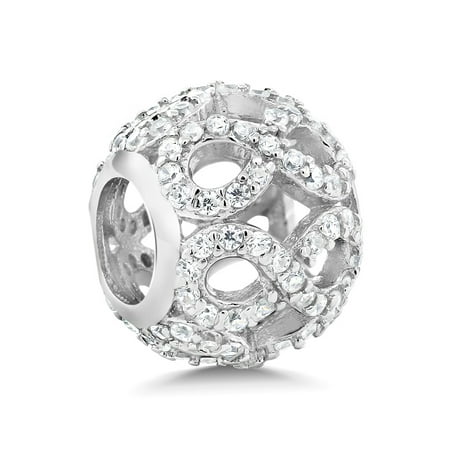 - 925 Sterling Silver White CZ Infinity Round Bracelet Bead Charm