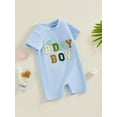 thumbnail image 3 of FEORJGP Infant Boy Summer Jumpsuit Newborn 3M 6M 12M 18M Short Sleeve Bodysuit Letter Embroidery Pattern Round Neck Romper Toddler Baby Loose Casual Daily Clothes, 3 of 9