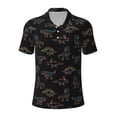 thumbnail image 2 of Daiia Neon Dinosaur Pattern Men’s Polo Shirts,Solid Deck Shirt,Classic Fit, Breathable Cotton Polo for Casual and Sport Wear-Small, 2 of 9