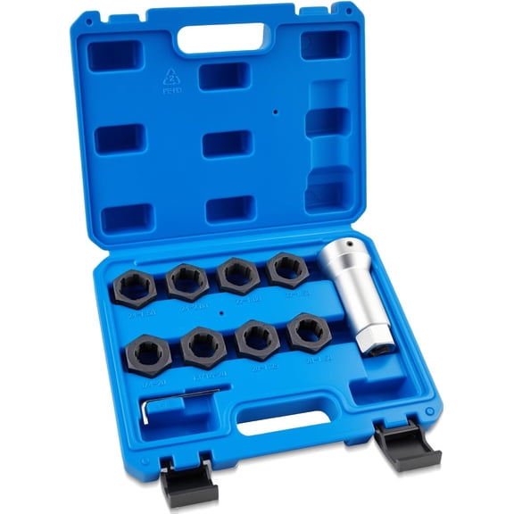 10- Axle Spindle Thread Chaser Set - Includes 8 Dies & 1-1/16"Extension Bar, 8 Common Sizes M20 M22 M24 & 13/16" 3/4" UNEF Nuts for   Axle Spindles