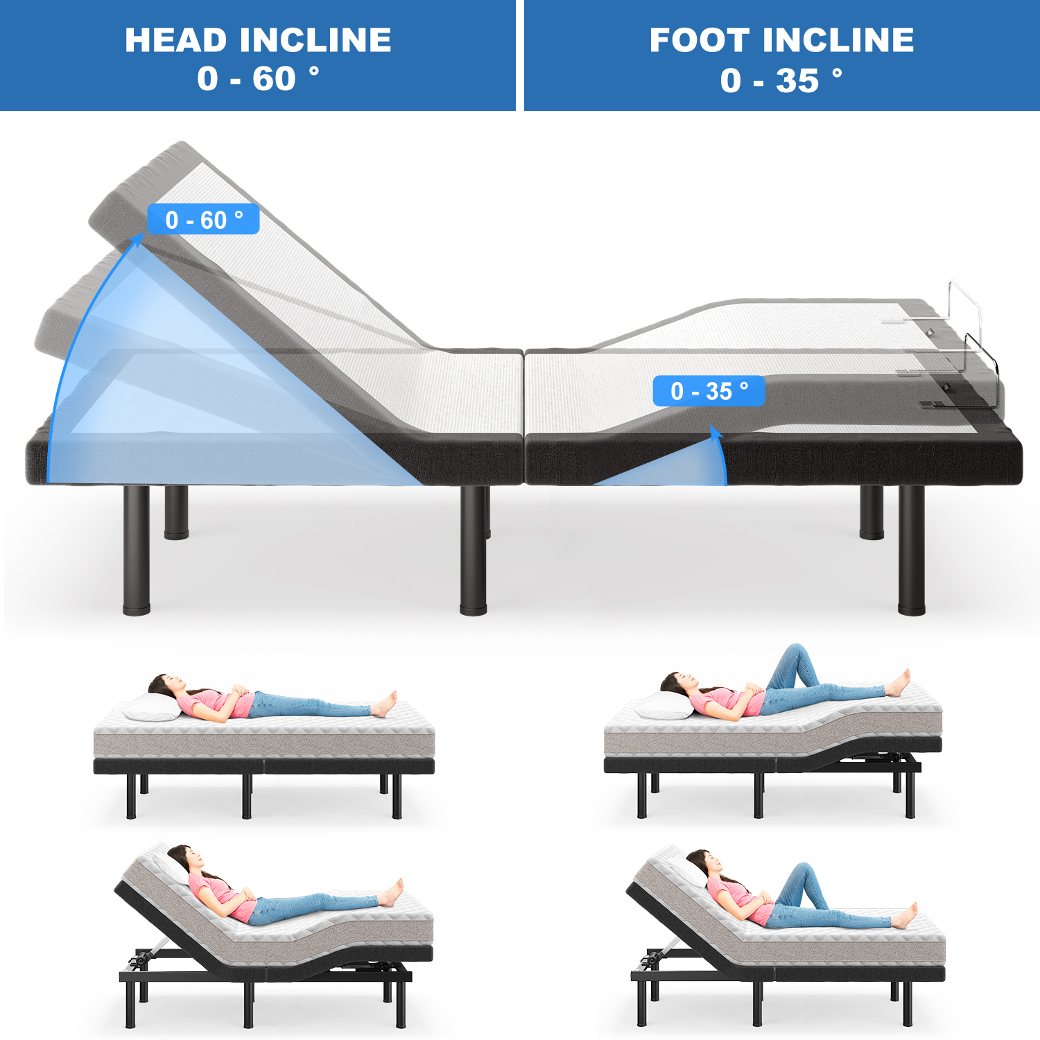 Cottinch Adjustable Bed Base Frame Twin Size for Stress Management with Massage, Remote Control,Adjustable Legs