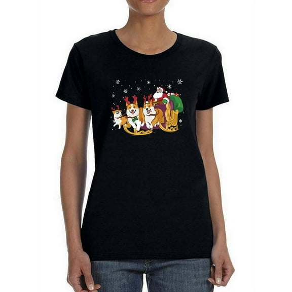 Santa And Dog Reindeers T-Shirt Women -Smartprints Designs, Female 5X-Large