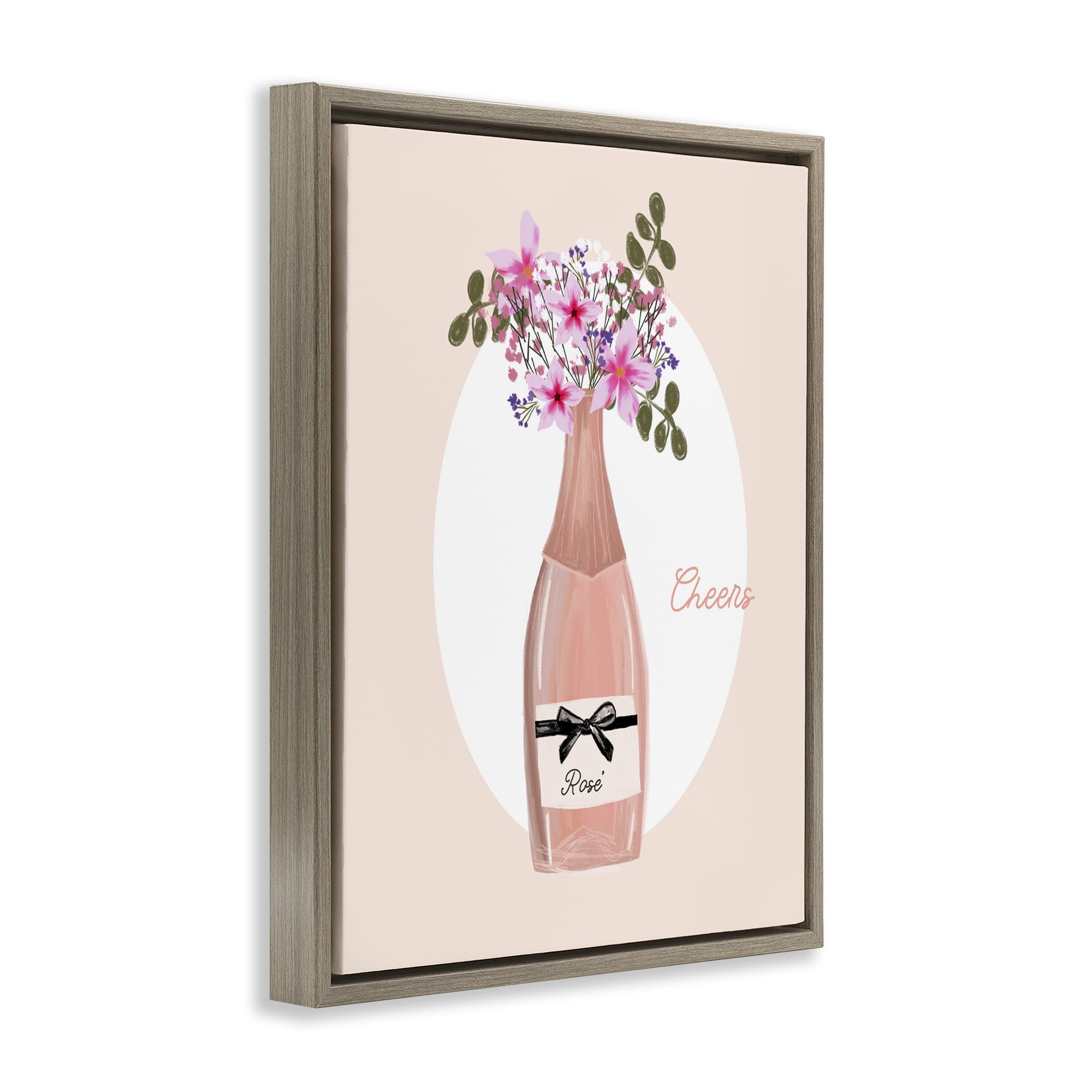 Stupell Industries Cheers Pastel Rosé Food & Beverage Painting Brown Floater Framed Art Print Wall Art, 17 x 21