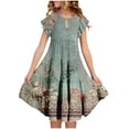 thumbnail image 1 of Zpanxa Robes d'Été pour Filles Manches Courtes Manches Volantées Col Rond Imprimé Floral Taille Poche Robe à Étages Polyester Spandex Vert Armée 6 Ans, 1 of 4