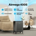 thumbnail image 2 of Coway Air Purifier Airmega 400S Graphite True HEPA Air Purifier with 1560 sq ft Coverage, WiFi enabled, Auto, Eco, & Sleep Mode, Air Quality & Filter Replacement Indicator, 2 of 9
