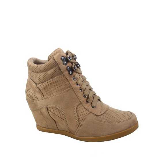 Kaipo-88 Women's High Top Round Toe Lace Up Hidden Wedge Sneaker Shoes