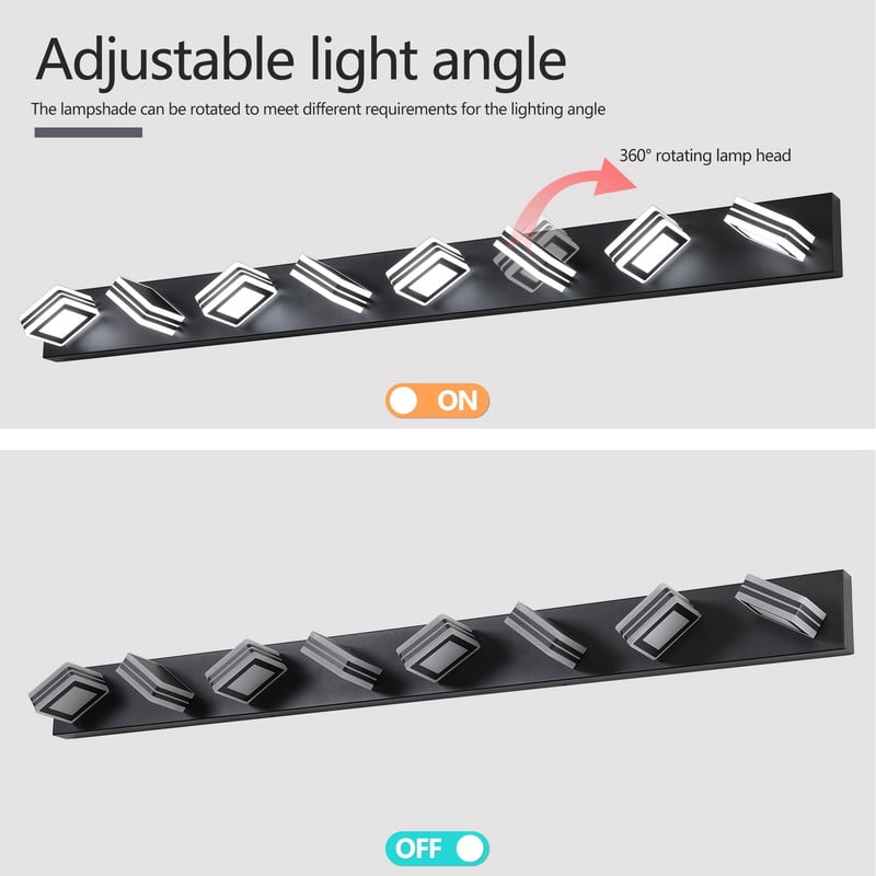 52" Modern Black 8-Light LED Vanity Light with Acrylic Shades, Dimmable Energy-Efficient Bathroom Lighting Fixture for Mirror, Dressing Room, Powder Room, Hardwired Wall Mount