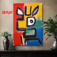 thumbnail image 3 of 2D Flat Abstract Rabbit Wall Art - Modern Colorful Animal Painting with Bold Black Outlines & Expressive Eyes, Vibrant Red Blue Yellow Green Pink White Canvas Print for Room Decor, 3 of 6