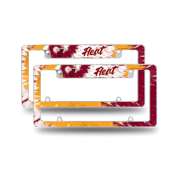 Miami Basketball Heat Chrome Metal (Set of 2) License Plate Frames with Tie Dye Design