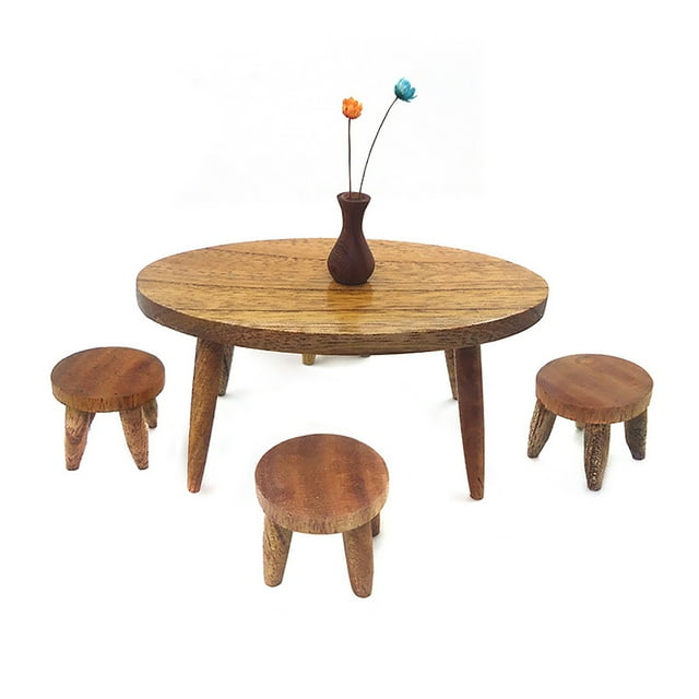 Miniature Furniture Wooden DIY Desk Chair Kids Pretend Play Toy