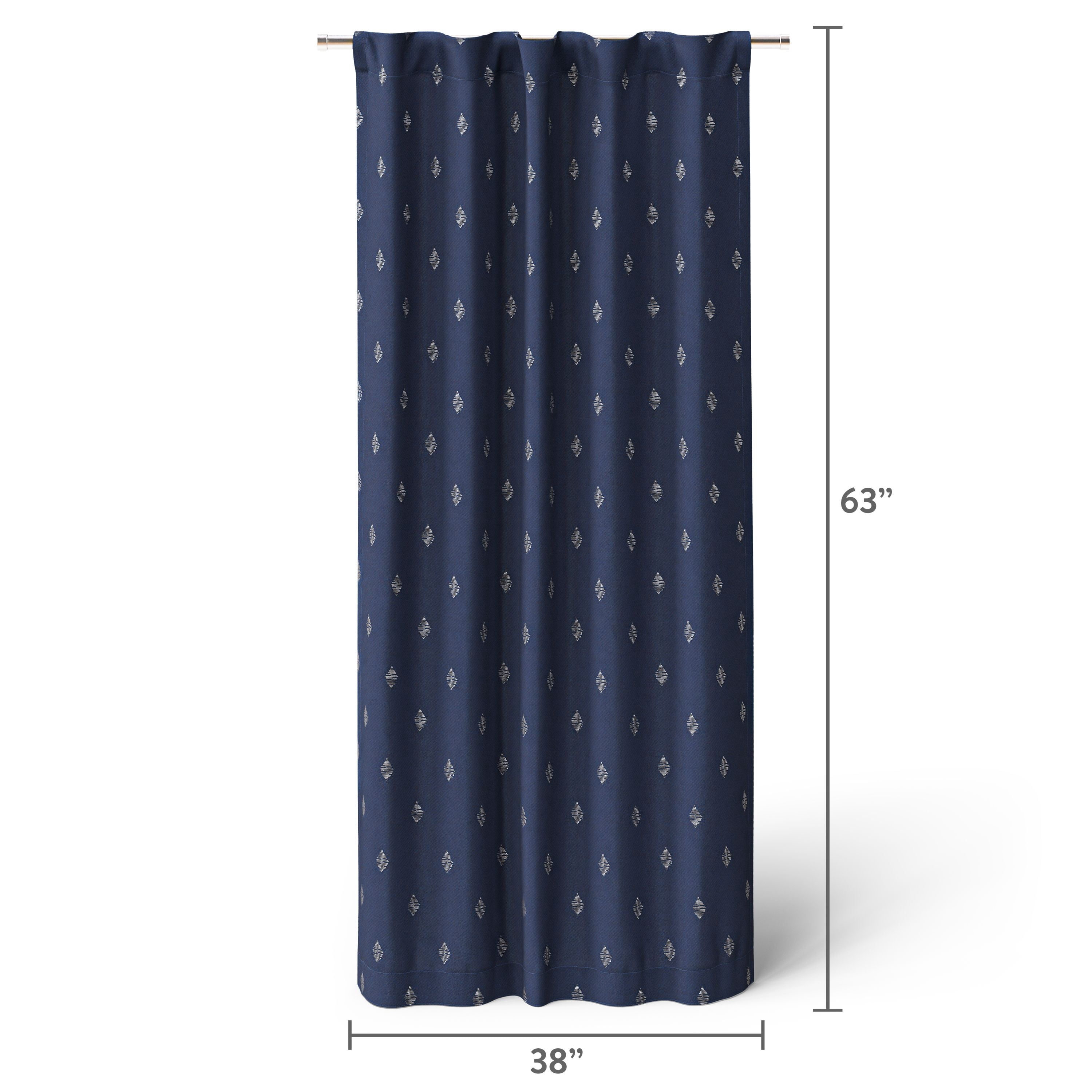 Mainstays Kids Navy Blue Metallic Puff Print Diamond Blackout Single Curtain Panel with Rod Pocket and Back Tabs, 38 in x 63 in