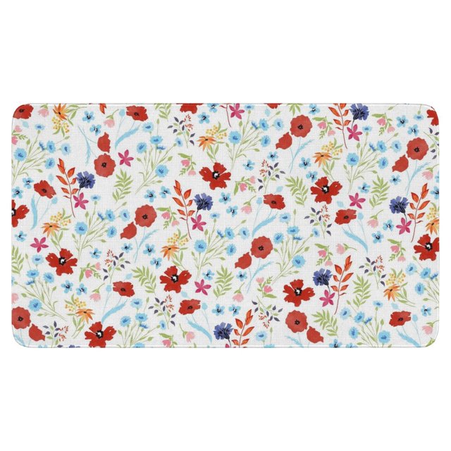Pink Flowers Linen Nonslip Floor Mat, Entryway Doormat Durable Low-Profile Mat Home Decor, Throw Rugs Washable Kitchen Bathroom Laundry Bedroom Living Room Door Mats 30x17in