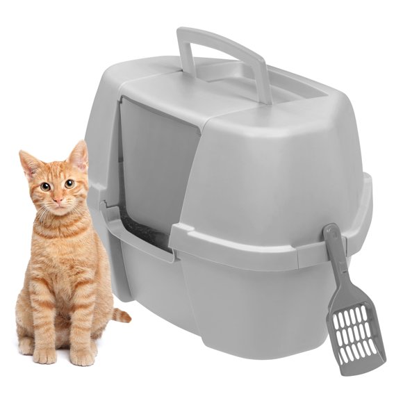 Caja de arena para gatos IRIS USA en esquina con cuchara, color gris