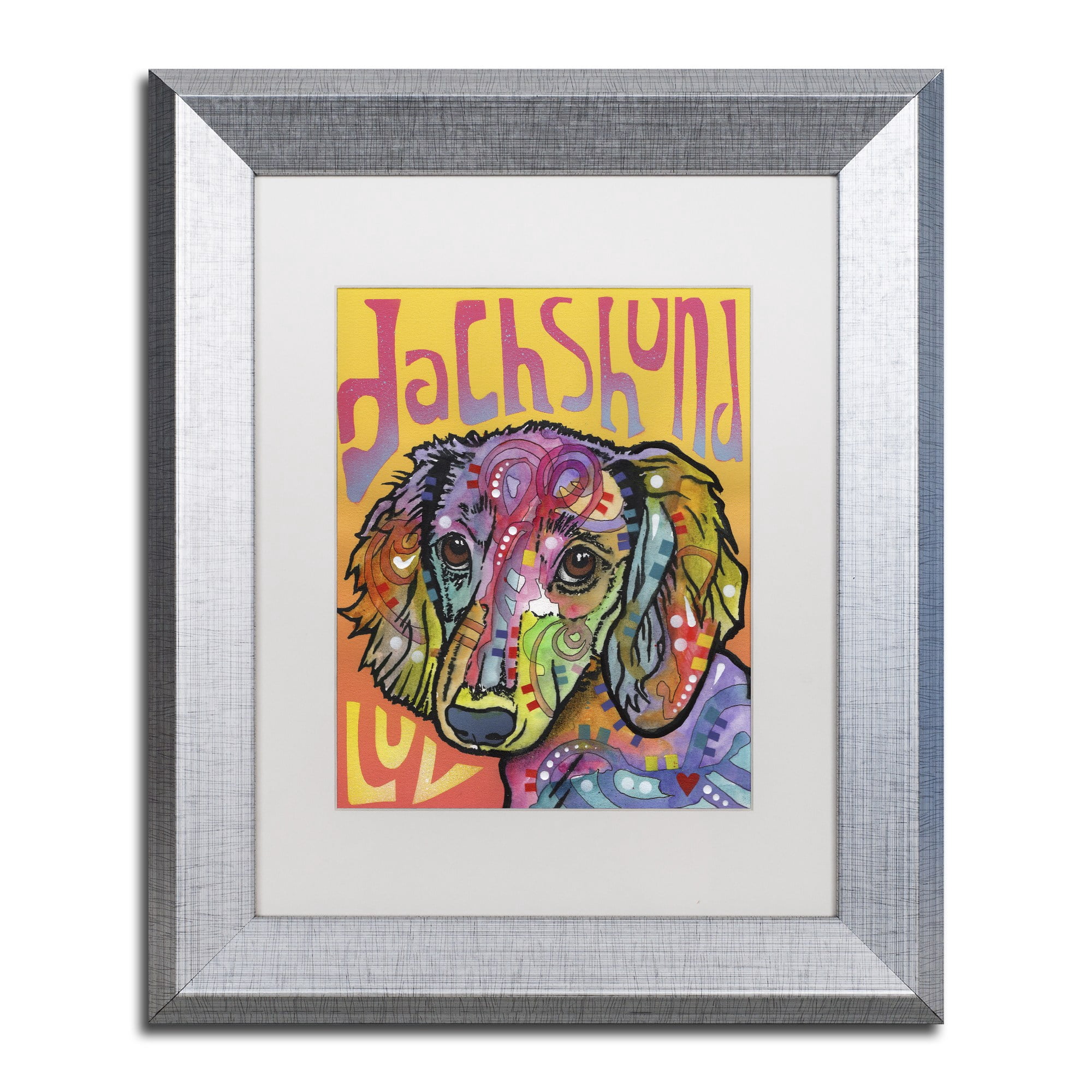 Trademark Fine Art 'Dachshund Love' Canvas Art by Dean Russo, White Matte, Silver Frame