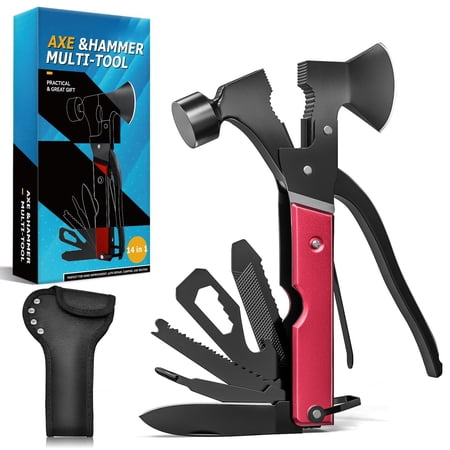 Gifts For Men 15 In 1 Multitool Axe Camping Hiking Birthday Dad Him Husband Boyfriend Women Mens Gift From Daughter Wife Son Red