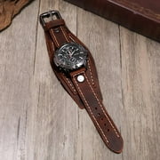 Punk Vintage Wrist Watch, Wide PU Leather Belt Strap Cuff Roman Numerals Wristwatch, Watches for Men Women , Brown