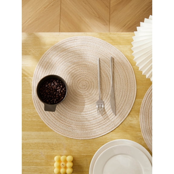 Round Braided Placemats Set of 4 Woven 15 Inch Non Slip Washable Heat Resistant Place Mats Round Tablemats for Dining Kitchen Party Daily Table Decor Dinner Mats (Beige, 4)
