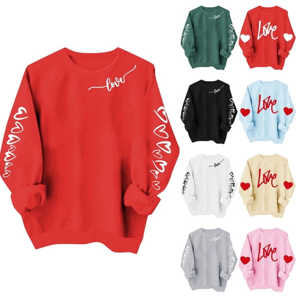 Women Valentines Shirts Long Sleeve Crewneck Love Heart Pullover Valentine's Graphic Fleece Sweatshirts Lover Gift