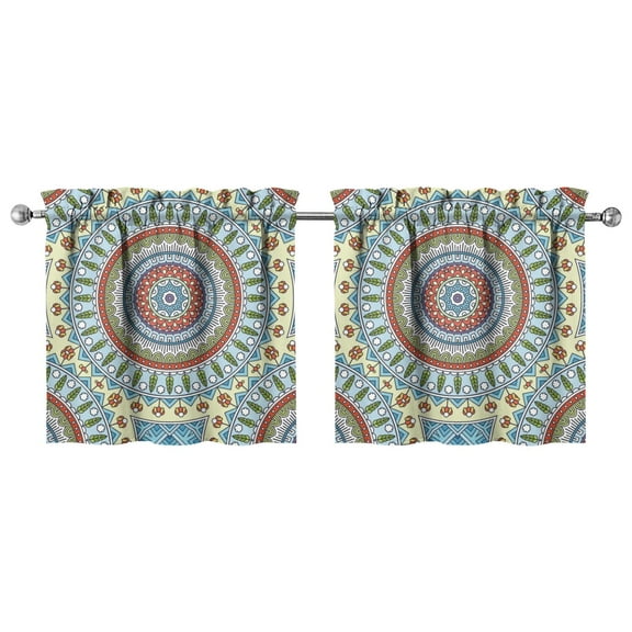 Zen Meditation Mandala Kitchen Curtains 2 Pack - 27.5x24 Inch Boho Chic Tribal Boho, Semi-Sheer Rod Pocket Window Treatment