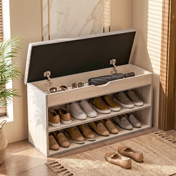JIONEXA Shoe Rack Bench for Entryway, 31" Shoe Rack with Flip-Top Storage & 1.4" Padded, 440lbs, Shoe Storage Organizer, Shoes Bench for Closet, Grey