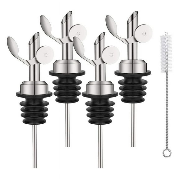 4 Pcs Stainless Steel Bottle Pourers,Self Closing Olive Oil Dispenser Spout,Auto Flip Feature Liquor Pour Spouts Silver