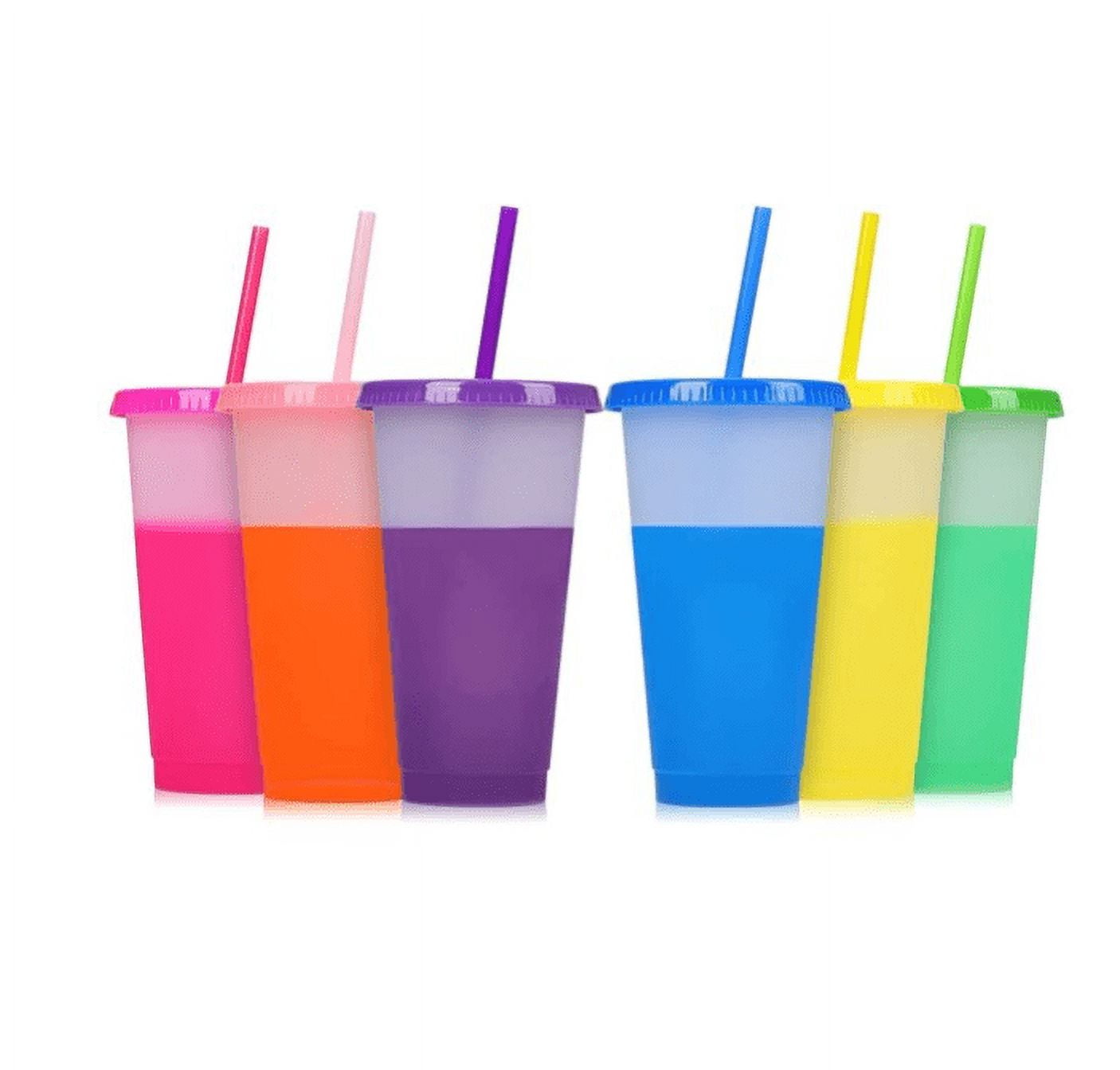 Color Changing Cups with Lids and Straws - 6 Pack 12 Oz Plastic Tumblers  with Li
