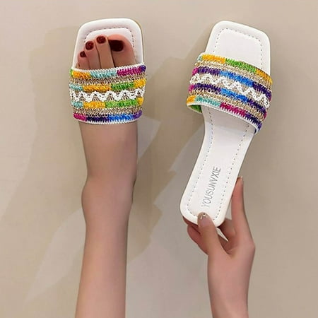 

KBODIU Womens Sandals Mothers Day Gifts Flats Shoes Beach Comfortable Walking Non-Slip Causal Slippers Flat Sandals for Women Dressy Summer Multicolor 36