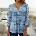 thumbnail image 1 of ICHUANYI Clearance Women‘s Summer Sexy Fold Printed Regular Women 3/4 Sleeves V Neck Button Tops Blouse(Blue, M) ICHUANYI WER2023080701693, 1 of 5