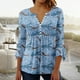 thumbnail image 2 of Blusa de verano para mujer con estampado de pliegues sexy y mangas 3/4 con cuello en V y botones OAVQHLG3B Store  lin121212, 2 of 5