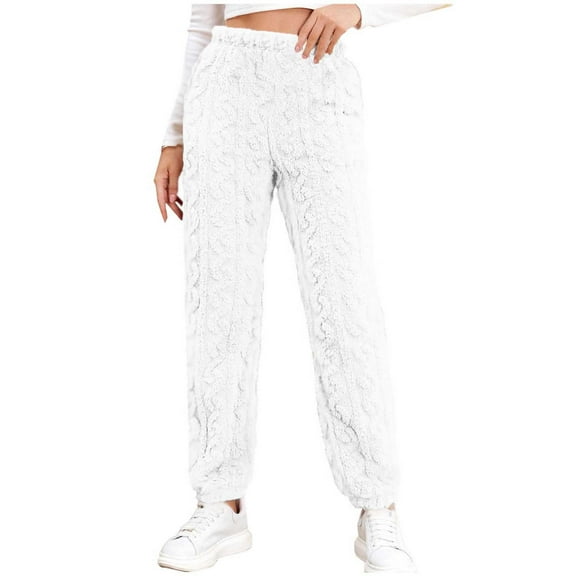 Agkizg Women's Fleece-Lined Sleep Pants,Women's Warm Loungewear Pants,Women's Pants Winter Solid Color Plushed Warm Loose Fitting Casual Sleep Pants Cuffed Ankle Loungewear Comfortable Pants