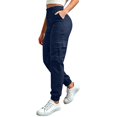 thumbnail image 5 of Fgnfyis Womens Cargo Pants High Waisted Casual Flat Front Pockets Elastic Everyday Comfort Cargo Trousers Women Pants Navy S, 5 of 6