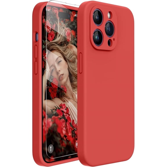 Designed for iPhone 14 Pro Max Phone Case ,[Upgraded Enhanced Camera Protection],Shockproof Liquid Silicone Case with Microfiber Lining,6.7 inch(Coral Red)
