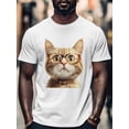 thumbnail image 4 of Cat in Glasses Men's T Shirts Cute Kitten T-Shirt for Men Crew Neck Tees Cotton Tops, White, 2XL, 4 of 7