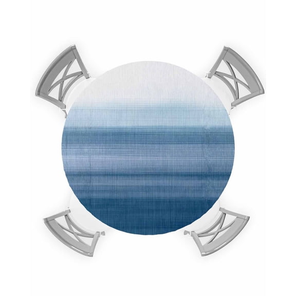 nqOlkjepod Haze Blue White Ombre Round Tablecloth, Fitted Table Cover with Elastic for 45"-54" Round Tables, Vintage Gradient Striped Aesthetics Table Cloth Dinning Party Waterproof Tablecloths