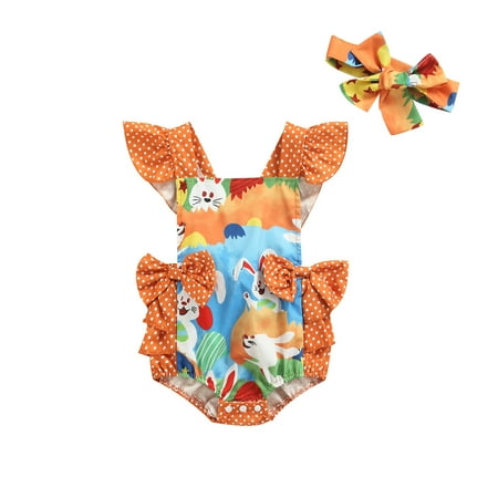 

Canis Newborn Infant Toddler Baby Girls Clothes Flower Jumpsuit Romper Bodysuit + Headband Outfits Set