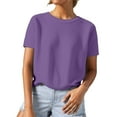 thumbnail image 1 of GPOECD T-Shirts Grande Taille pour Femmes Tricot Texturé Couleur Unie Col Rond Manches Courtes Style Décontracté en Fil pour un Port Quotidien Confortable Hauts Décontractés pour Femmes Violet,P, 1 of 4