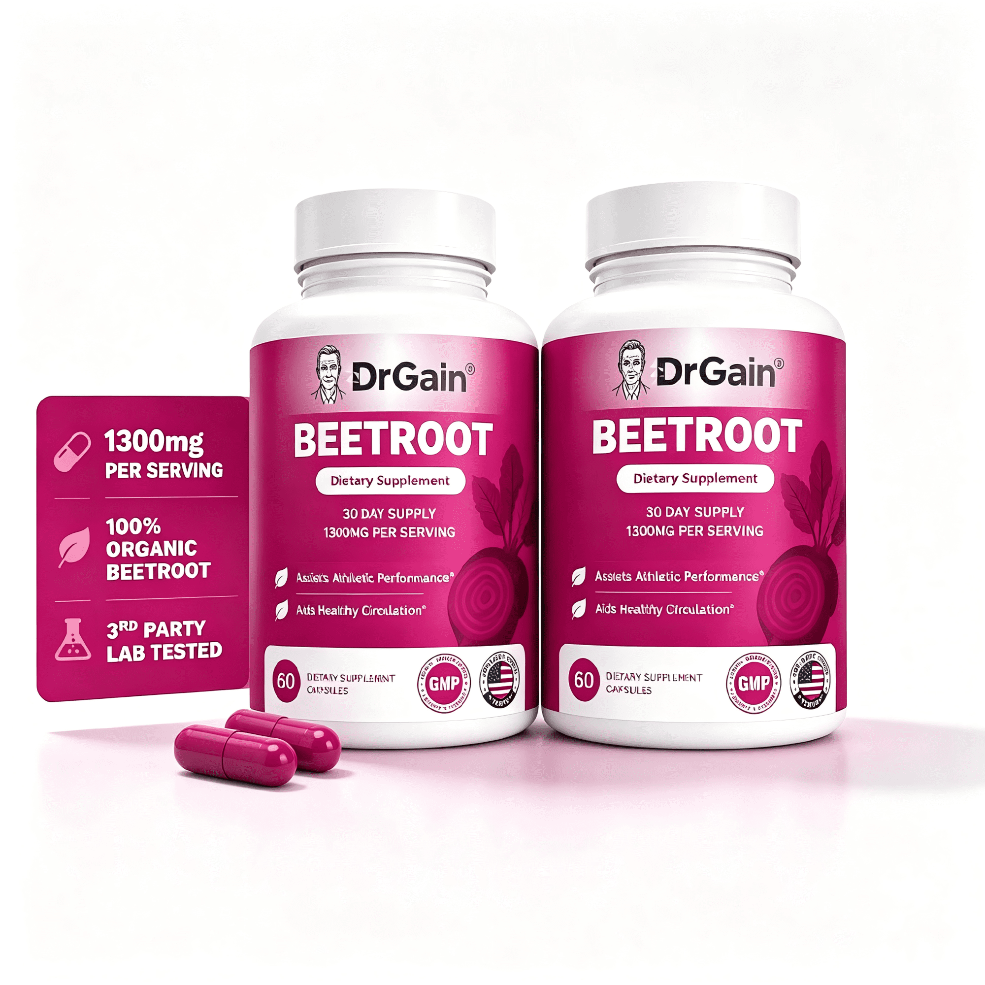 DrGain Beetroot Supplement Capsules with Beet Root Powder,Superfood Blend,Circulation & Daily Wellness Support,2‑Pack