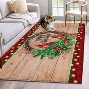 Christmas Cardinal Area Rug 3x5 Washable Rug Non Slip Xmas Berry Farmhouse Wooden Grain Large Area Rug Indoor Floor Carpet for Entryway Bedroom Kitchen Living Room Home Office Dining Room Nursery
