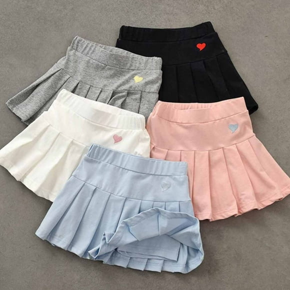 Summer Savings Clearance Girl Dresses Casual School High Waist Heart Mini Pleated Cheer Skater Skirt Robe Enfant Fille Black 4 Years-5 Years