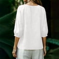 thumbnail image 7 of Besolor Womens Button down Shirts Summer Crew Neck 3/4 Sleeve Tops Cotton Linen Casual Loose Breathable Shirt Top, 7 of 7