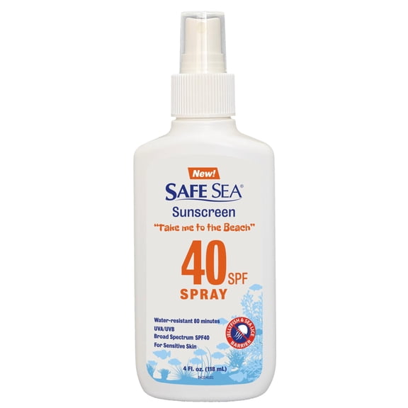 Safe Sea Jellyfish Sting-Blocking Sunscreen SPF 40 Spray | Anti-Jellyfish & Sea Lice Protection Sunscreen | Waterproof, Biodegradable | 4oz (118ml)