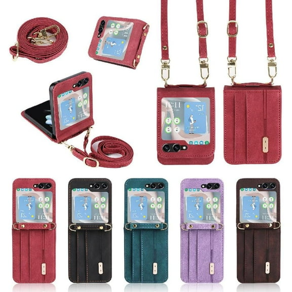 Case for Samsung Galaxy Z Flip5 Leather Folio Flip Case With Card Holder Kickstand Card Insertion Full Protection Protective Cover