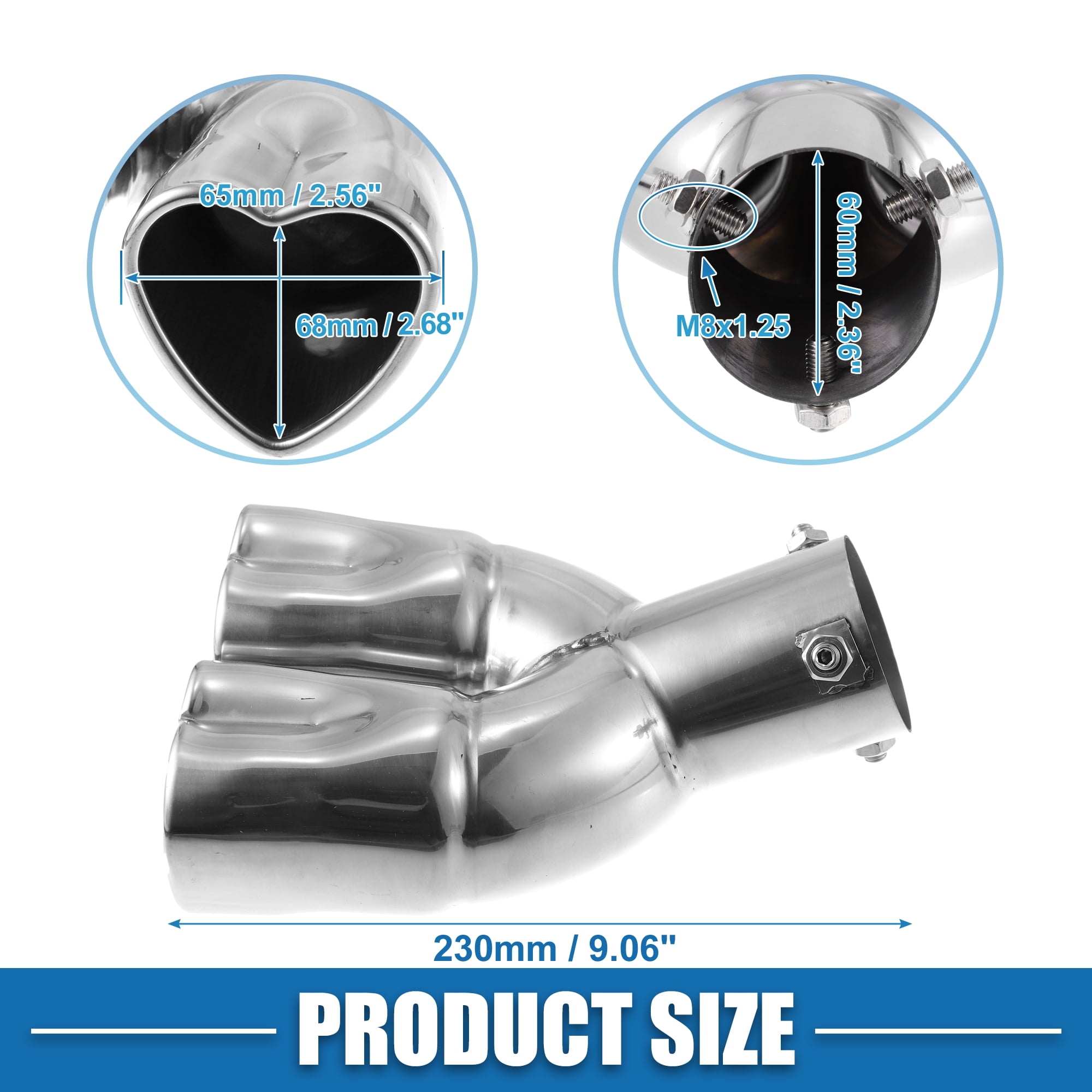 Idain Heart-Shaped Exhaust Tip - 2.5" Inlet, Stainless Steel Chrome With Carbon Fiber Pattern, Universal Bolt-On