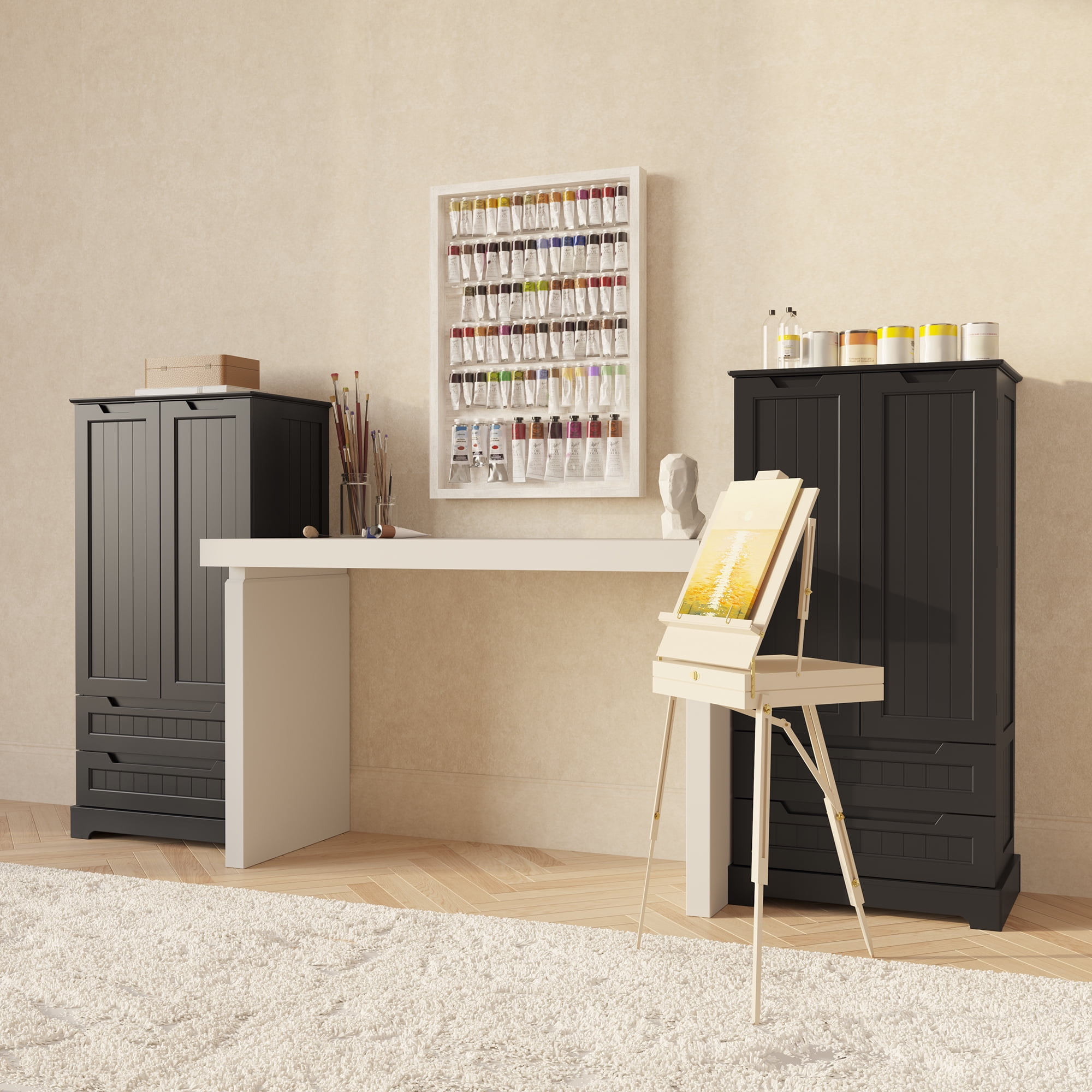 Pantry Cabinet Lofka 47" Kitchen Pantry Storage Cabinet with 2 Drawers, 8 Shelves and 2 Doors, Black