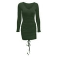 thumbnail image 5 of Fesfesfes Dresses for Women Bodycon Evening Gowns Off Shoulder Strapless Drawstring Pleated Skinny Dresses Solid Color Long Sleeve Party Mini Dresses, 5 of 7