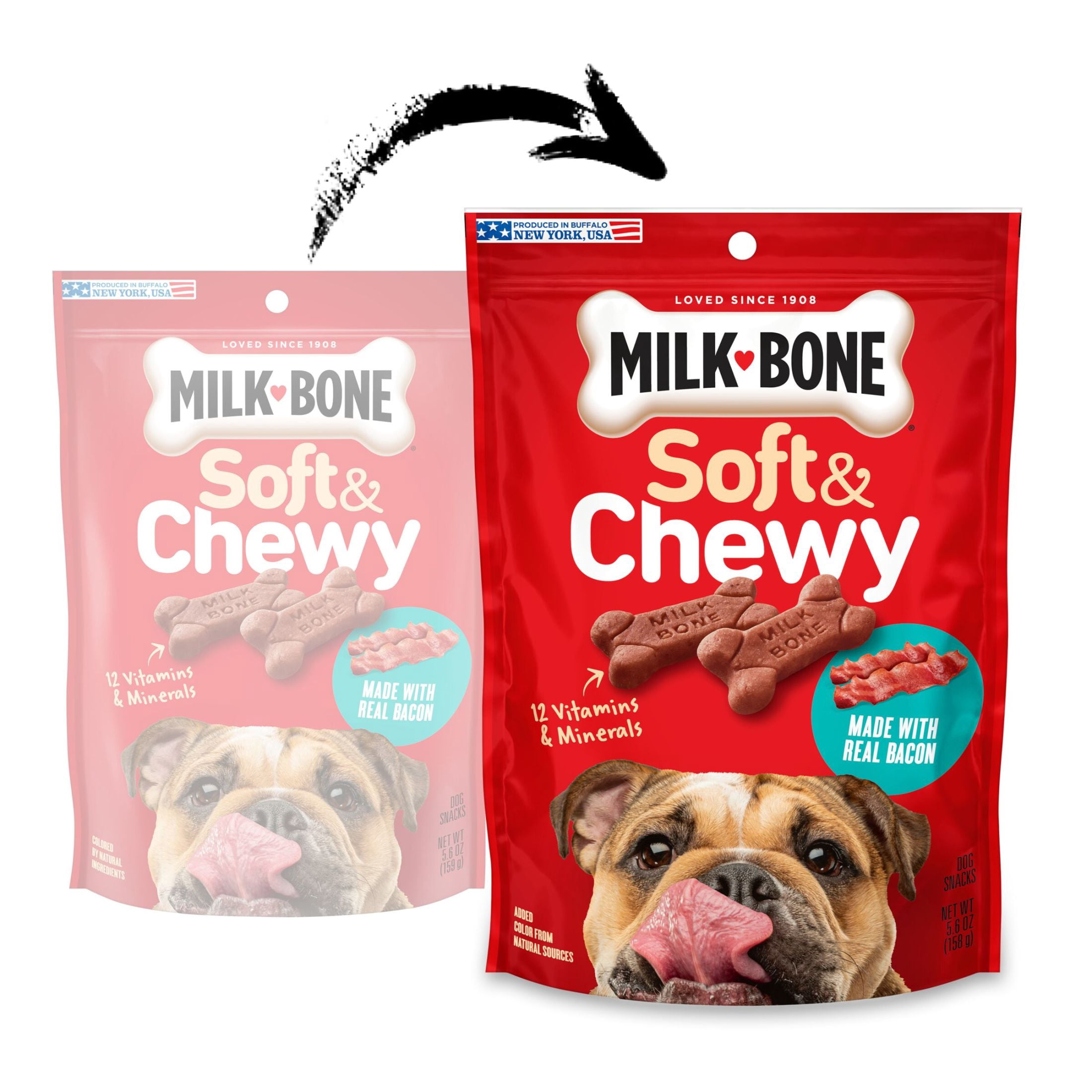 (4 pack) Milk Bone Soft & Chewy Dog Treats, Made with Real Bacon, 5.6 oz Pouch